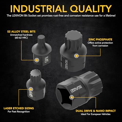 LEXIVON Triple Square Bit Socket Set - 8-Piece (M4-M16), Dual Drive, Super Short 12-Point XZN, Premium S2 Steel, Aluminum Storage Rail (LX-145S) - size: Short XZN