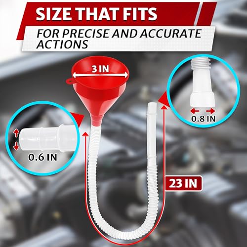 3" Wide × 23" Long Funnel with Hose for Transmission Fluid and Oil | Long Flexible Funnel with Tube for Gas Tank, Power Steering, DIY Mechanic; Leak-Resistant; Automotive & Garage Applications