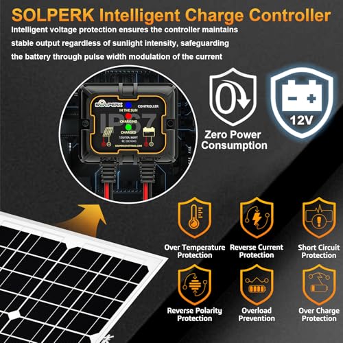 SOLPERK Solar Panel Kit 50W 12V, Waterproof Solar Battery Trickle Charger Maintainer + Smart MPPT Controller + Adjustable Mount Bracket for Boat Car RV Motorcycle(Without Mounting Bracket) - size: 50W MPPT Kit