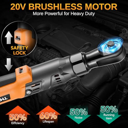 This Hill 3/8" 66 Ft-lbs Brushless Power Ratchet Driver with 2 Pack 15C 2000 mAh Lithium-Ion Battery, 20V 90NM Cordless Electric Ratchet Wrench Set, 1/4" and 1/2" Adapter for Automobile Engine