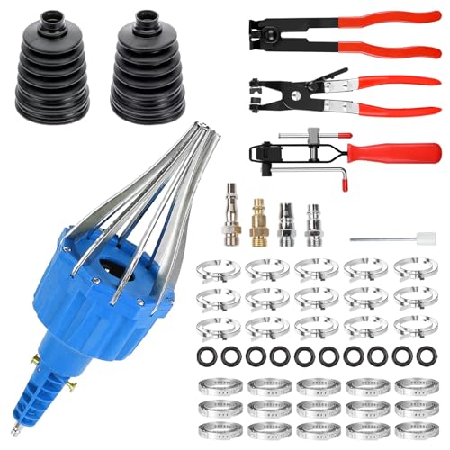 Pneumatic CV Joint Boot Installation Tool Kit, Universal CV Boot Expander Spreader, Includes 2 CV Boots, 3 Clamp Pliers & 60 Clamp Assortment (Blue) - color: Blue