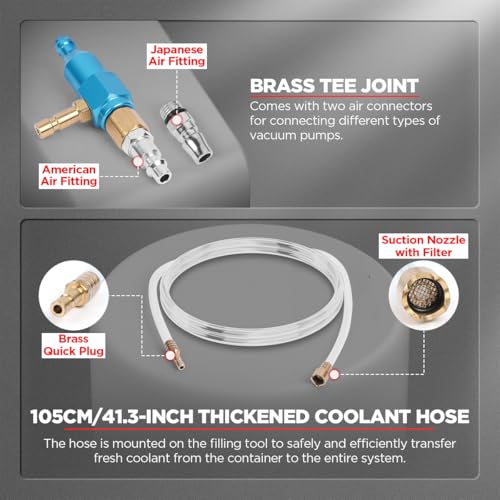 CMTOOL Coolant Vacuum Refill Kit, Universal Vacuum Coolant Fill Kit, Car Cooling System Filler Tool Set with 41.3 Inch Fill Hose, Pressure Gauge, 2 Quick Connect Adapters