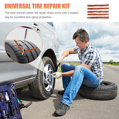 45 PCS Tire Repair Kit, Heavy Duty Car Emergency Flat Tire Repair Tools Fix Punctures, Universal Tyre Patch Kit for Cars Trucks Motorcycles ATVs Tractors, Car Accessories