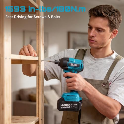 Seesii Power Tool Combo Kits,1000N.m Impact Wrench1/2, 3/8" 180N.m Impact Driver and 1/4" 50N.m Impact Drill, Brushless, 2 * 4000mAh Bartteris,Fast Charger,Impact Gun For Car Home DIY - color: Dark Blue 1000n.m + Two Batteries