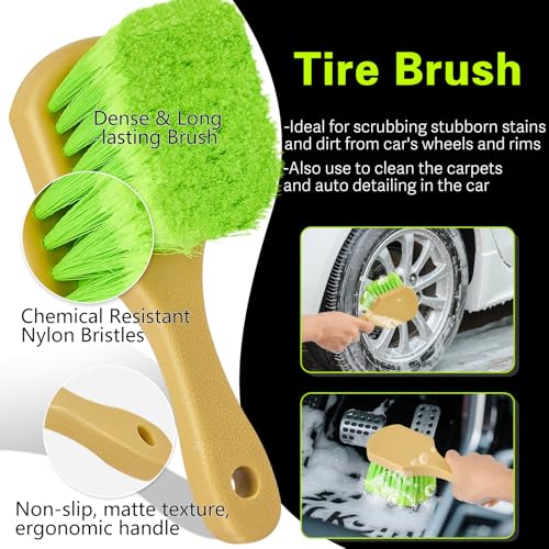 Car Wash Brush with Long Handle - Extendable Car Wash Mop & Sponge | 15° Curved Labor-Saving,Scratch Free Soft Brush,Replacable Head, for Truck SUV Cleaning