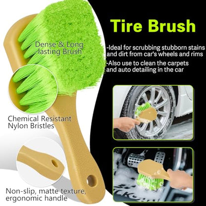 Car Wash Brush with Long Handle - Extendable Car Wash Mop & Sponge | 15° Curved Labor-Saving,Scratch Free Soft Brush,Replacable Head, for Truck SUV Cleaning