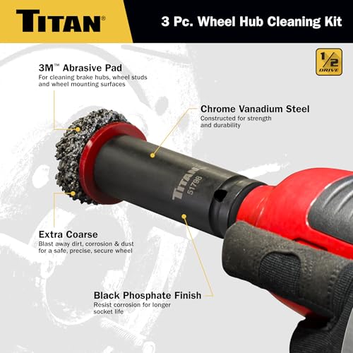 Titan 51798 Wheel Hub Cleaning Kit, Includes 1/2-Inch Drive Impact Socket & Brake Disc Cleaning Pads - style: Wheel Hub Cleaning Kit
