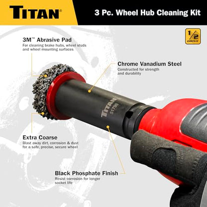 Titan 51798 Wheel Hub Cleaning Kit, Includes 1/2-Inch Drive Impact Socket & Brake Disc Cleaning Pads - style: Wheel Hub Cleaning Kit