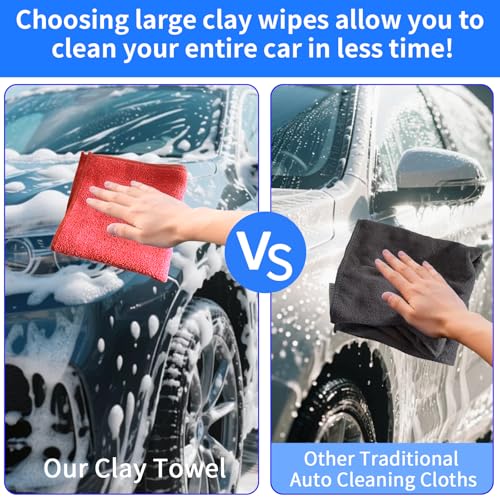2 Pack Clay Towel Auto Detailing 12 x 12 Inch Fine Grade Clay Bar Towel for Car Detailing Microfiber Car Cloth Cleaner for Cleaning & Release of Paint Contaminants, Red - color: Red