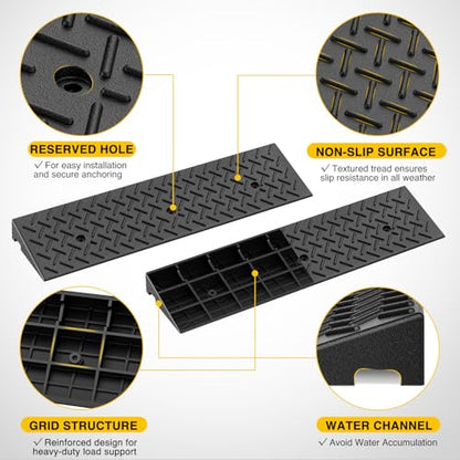 Nilight 2.4" Rise Curb Ramps, Heavy Duty Rubber Driveway Threshold Shed Ramp for Sidewalk Cars Lawn Mower Wheelchairs Motorcycles, 3300lbs Load Capacity - size: 2.4" Rise