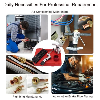 Flaring Tool Kit, Flare Tool HVAC, Copper Pipe Flaring Tool | 1/4''-3/4'' and 6-19mm 45° Eccentric Single Flare Tool with Tubing Cutter. For HVAC, Air Heaters, Refrigerators Maintenance - color: 5-Piece Set