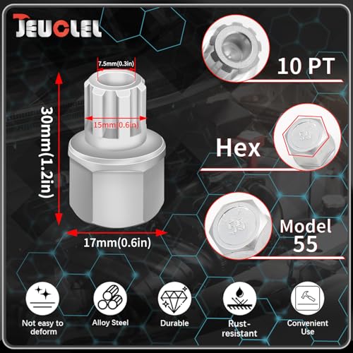 55/10PT Wheel Locking Nut Key Compatible with VW, Audi, Nut Removal | Wheel Lock Nut Socket Adapter, Anti-Theft Screw Remover, Hand Repair Tool, Tyre Fitting, garage - color: 55/10PT