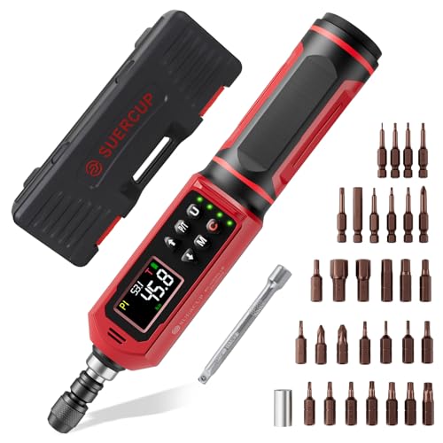 SUERCUP Digital Torque Screwdriver, 0.8-53.1in-lbs/0.09-6Nm, ±1% Accuracy | Electrician Torque Screwdriver, LED , Buzzer, Vibration, 9 Preset Mode and 5 Units, For Bike, Gunsmithing , Scope Mounting - size: 1/4-Inch 0.8-53.1in-lbs/0.09-6N.m