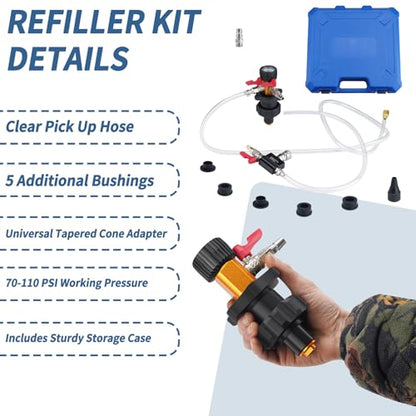 Coolant System Refiller Kit with 5 Adapters Radiator Pressure Tester Kit Eliminate Trapped Air Coolant Vacuum Refill Kit