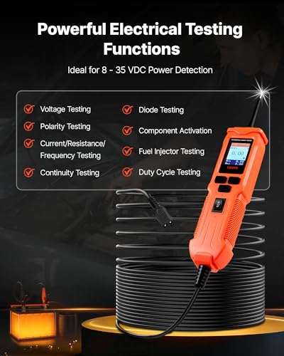 VEVOR Automotive Circuit Tester, 8-35 DCV Power Circuit Probe Tester with TFT Color Display and Lighting, Automotive Power Tester Probe with 19.7 ft / 6 m Cable, 2-in-1 Electrical Detector Finder - style: SVM50