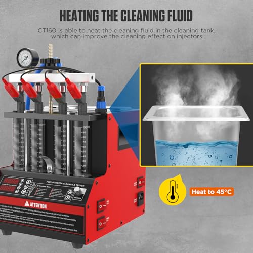 CT160 Fuel Injector Cleaner & Tester, 4-Cylinder Ultrasonic Cleaning Machine with Heating & 11 Test Modes for Cars Motorcycles - 110V/220V - color: Red