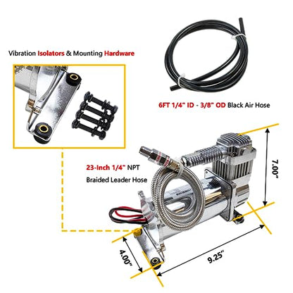 Dual Heavy Duty Onboard 12V Air Compressors 200 PSI with Remote Mount Kit | Universal Fit for Truck Car Train Horn, Suspension Ride Bag System | Fits All 12V Vehicles like Truck Pickup SUV RV Marine