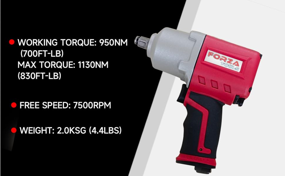 1/2" Composite Air Impact Wrench, One-Handed Push Button F/R Control, 830 ft-lbs Max Torque, Lightweight Pneumatic Gun for Tire Change & Auto Repair