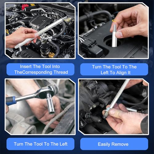 Broken Spark Plug Remover Tool, 2-Piece Extractor Set with Left-Hand Thread and 10mm 3/8” Drive Socket for Seized Frozen Spark Plugs in Cars Trucks and SUVs