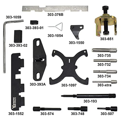 Engine Timing Tool Kit, Ford Fiesta Focus Volvo Mazda 1.25 1.4 1.6 1.8 2.0 2.3 2.5L Di/TDCi/TDDi ECOBOOST 1.6 Ti-VCT 1.5 1.6 VVT 2.3L 2.5L, Camshaft Flywheel Locking Tools, 303-1097 303-1550 303-1556 - size: 18PCS