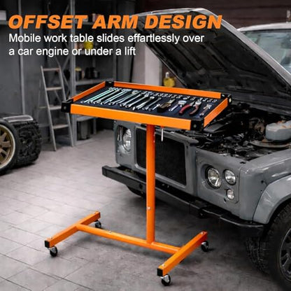 A A IN Mechanics Rolling Work Table, Adjustable Mobile Tray Table for Shop, Garage, DIY. Tool Tray Cable with Wheels. 220 lb. Capacity, Orange | Adjust Height 37.7-45 in, Heavy-Duty Big Tray Tool Table with Rubber Pad, Smooth mobility, for repair shops, D