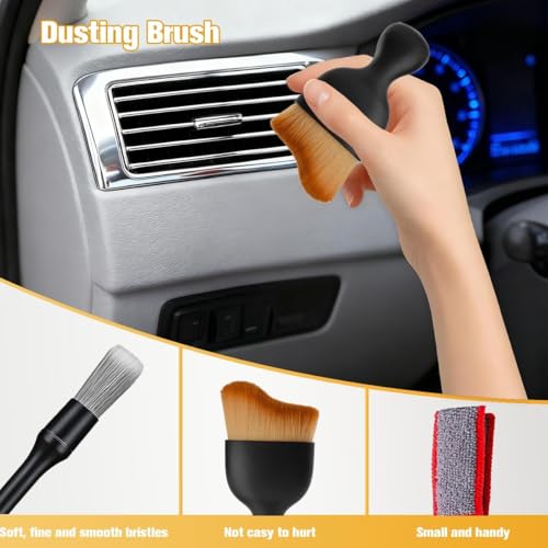 3PCS Car Detailing Brush Kit, Including 3 Ultra Soft No Scratch Boar Hair & 3 Vent Cleaning Brushes, Multi-Use Automotive Interior Detailing Kit, Universal for Most Vehicles (Short) - size: 3PCS/Short