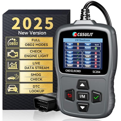 CGSULIT Scan Tool SC204 OBD2 Scanner, Check Engine Light Code Reader with Reset, One-Click I/M, Clear Error Code, DTC Lookup & More, Car Diagnostic Tool for All OBDII/EOBD Vehicles After 1996, Grey - color: SC204 Code Reader-Grey