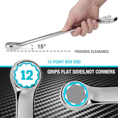 DURATECH 1-1/16" Combination Wrench, SAE | CR-V Constructed, Mirror Polish, 12-Point, 15-Degree Offset - size: 1-1/16"