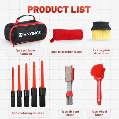 10Pcs Interior Detailing Brush Set | Car Vent & Dashboard Cleaner Kit, Microfiber Towel, Storage Bag - size: 10PCS