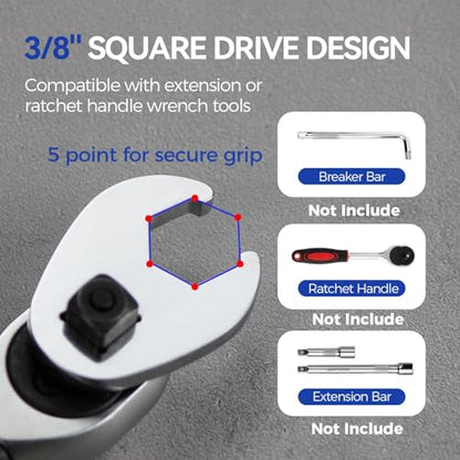 3/8" Drive Flare Nut Crowfoot Wrench Set, 10 Piece Cr-V Steel + Ni-Cr Plating 5 Point Grip Flare Nut Crow Foot Tool Set, Metric 10-19mm Crows Feet Wrench Set with Storage Pouch for Home Car Repair - style: Flare Nut - Metric