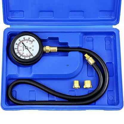 JIFETOR Oil Pressure Tester Kit, Professional Engine Diagnostic Test, 100PSI Pressure Gauge Tool with Hose Adapter for Truck Car ATV - color: Blue Case