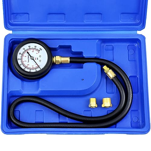 JIFETOR Oil Pressure Tester Kit, Professional Engine Diagnostic Test, 100PSI Pressure Gauge Tool with Hose Adapter for Truck Car ATV - color: Blue Case