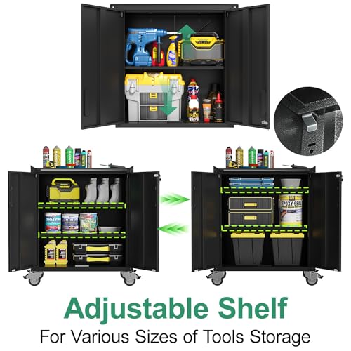 Metal Tool Cabinet,Garage Storage Cabinet System,Wall Cabinet & Locking Rolling Tool Cabinet with Doors and Adjustable Shelves,Steel Tool Cabinets for Home - color: Black