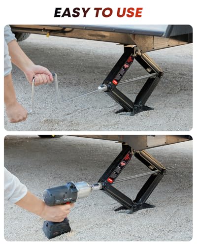 Kohree 8000 lbs RV Stabilizer Jacks 24", Leveling Scissor Jacks for Travel Trailer, Set of 2, Heavy Duty Camper Stabilizer Jacks Kit with Anti-Slip Handle and Drill Socket, Easy to Install - size: 2P-8000-24inch