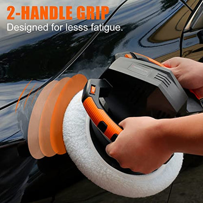 THINKWORK Buffer Polisher,10 Inch Car Polisher Sets with 4 Buffing and Polishing Bonnets,6 Variable Speed 1500-3600 RPM,Double Handle, Ideal for Car Waxing - color: Black & Orange & White