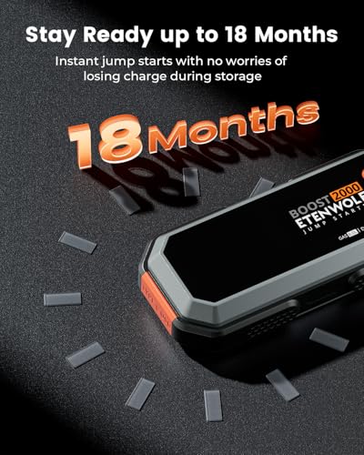 Car Battery Jump Starter Portable, 2000A Peak Jump Box- 12V Car Jump Starter for up to 8.0L Gas and 6.5L Diesel Engines, USB-C Portable Battery Jumper with Jumper Cable, Power Bank, LED Light