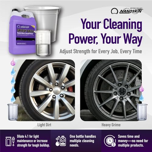 Nanoskin SPEEDY BRITE Pro Grade Wheel & Tire Acid Cleaner, 55 gallons - Chrome & Coated Wheel Safe, Cleaning with Organic Acid | Removes Brake Dust & Road Grime for Auto Detailing, Body Shop Safe - size: 7040 Fl Oz (Pack of 1)
