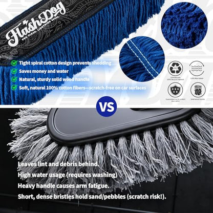 Flash Dog Car Duster Exterior - 25" Wood Handle | Wax Cotton Hair Scratch Free Cleaning for Cars/SUV/Truck/RV Roofs & Windshields | Waterless Dust & Pollen Remover - color: Brown