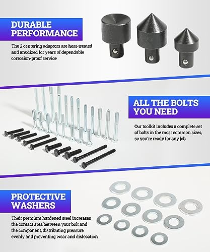 Zlirfy 46pcs Harmonic Balancer Puller Set,Flange Type Gear and Crank Puller,Power Steering Pulley Puller Installer Tool Set,Use with Harmonic Balancers,Crankshaft Pulleys and Gears