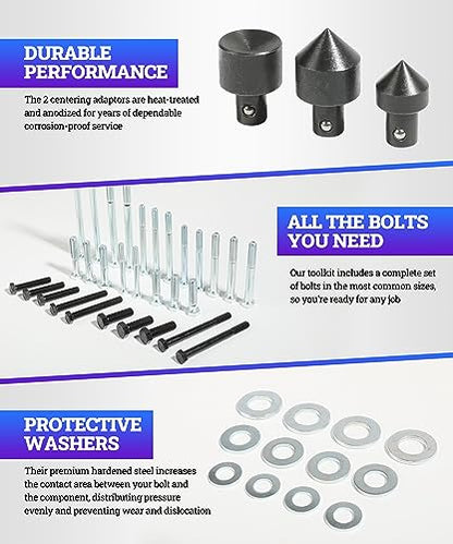 Zlirfy 46pcs Harmonic Balancer Puller Set,Flange Type Gear and Crank Puller,Power Steering Pulley Puller Installer Tool Set,Use with Harmonic Balancers,Crankshaft Pulleys and Gears
