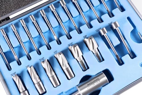 Accusize Industrial Tools 21 Pcs Hss Interchangeable Pilot Counterbore Set, 3620-0121 | 5/16 - 5/8", 21 Pc in HSS Interchangeable Pilot Counterbore Set, Straight Shank - size: Imperial Size & Metric, style: Interchangeable pilot