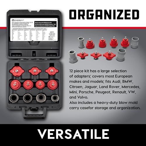 Powerbuilt Cooling System Pressure Tester Adapter Kit for European Vehicles – 12-Piece Set for Audi, BMW, VW, Mercedes & More – Works with Model 647642 Pressure Testing Pump - 647644 - size: European Car Adapters