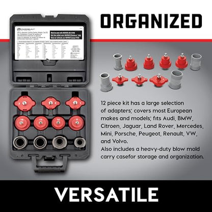Powerbuilt Cooling System Pressure Tester Adapter Kit for European Vehicles – 12-Piece Set for Audi, BMW, VW, Mercedes & More – Works with Model 647642 Pressure Testing Pump - 647644 - size: European Car Adapters