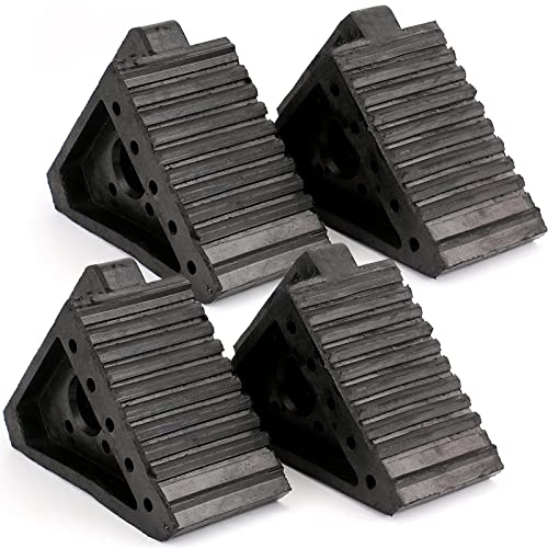 Fasmov 4 Pack Solid Rubber Heavy Duty Wheel Chock, Ergonomic Carry Handles, Premium Chock for Car, Travel Trailers, RV, Truck, and ATV - size: 4 Pack