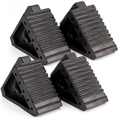 Fasmov 4 Pack Solid Rubber Heavy Duty Wheel Chock, Ergonomic Carry Handles, Premium Chock for Car, Travel Trailers, RV, Truck, and ATV - size: 4 Pack