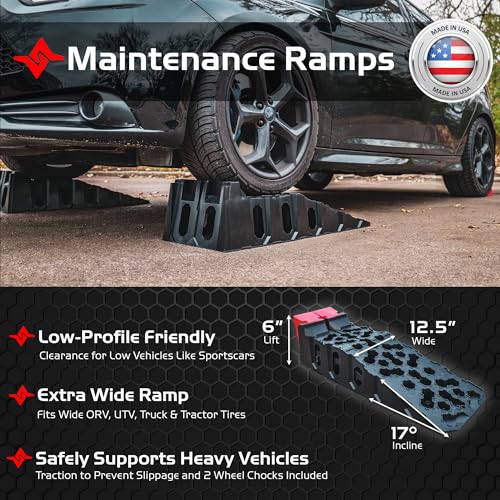 Caliber Products, Vehicle Service Ramps w/Chocks, Max. Length 37in, Heavy-duty Car Ramp, 20,000lb. Capacity, Model# 13595