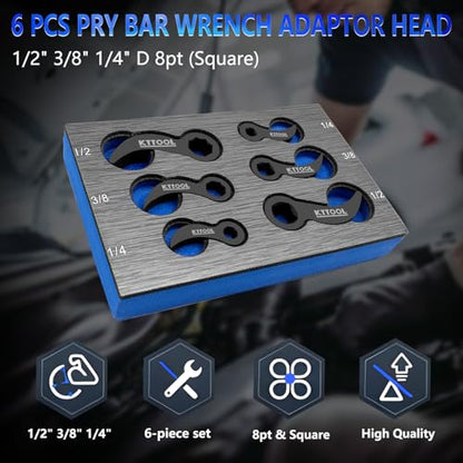 6 Pcs Pry Bar Wrench Adaptor Head Set, Crowbar Adapter Head Tool, Half Shaft Removal Car Repairing Tools 1/2" 3/8" 1/4" D 8pt (Square) Profile - color: 6pc