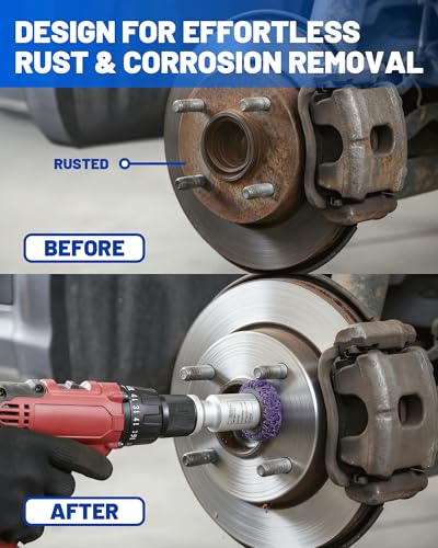 Wheel Hub Cleaning Tool Set, 1/2" Drive Impact Socket with 1/4" Quick Release & 6 Brake Disc Cleaning Pads, Compatible with Impact Wrench & Power Drill for Removing Rust, Corrosion, Brake Dust - size: 7-IN-1 SET