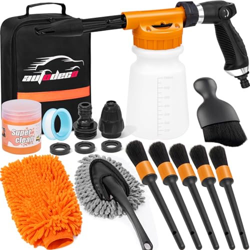 Car Wash Detailing Kit Cleaning Kits with Foam Gun Sprayer, Car Wash Brush and Large Wash Mitt Duster for Car Interior and Exterior Cleaning (Orange) - color: Orange