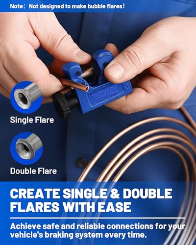 Brake Line Flaring Tool Kit - 45° SAE Double & Single Flare Tool with Pipe Cutter & 7 Adapters, Professional Brake Line Repair Kit for Automotive Brake & HVAC Lines